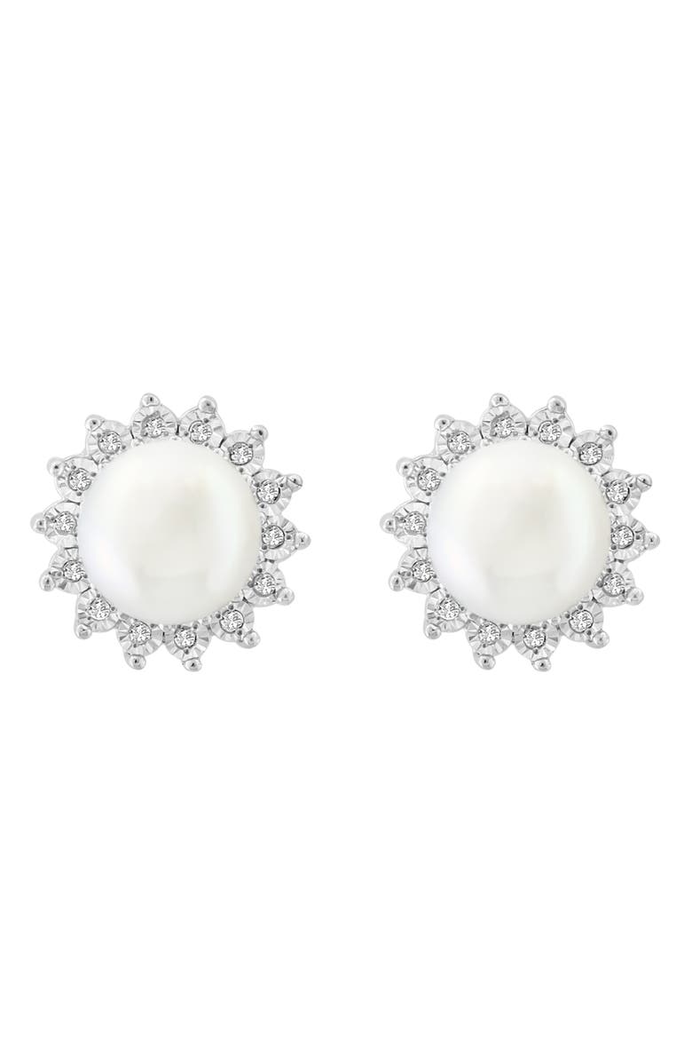 EFFY Sterling Silver Freshwater Pearl Diamond Halo Stud Earrings, Alternate, color, 