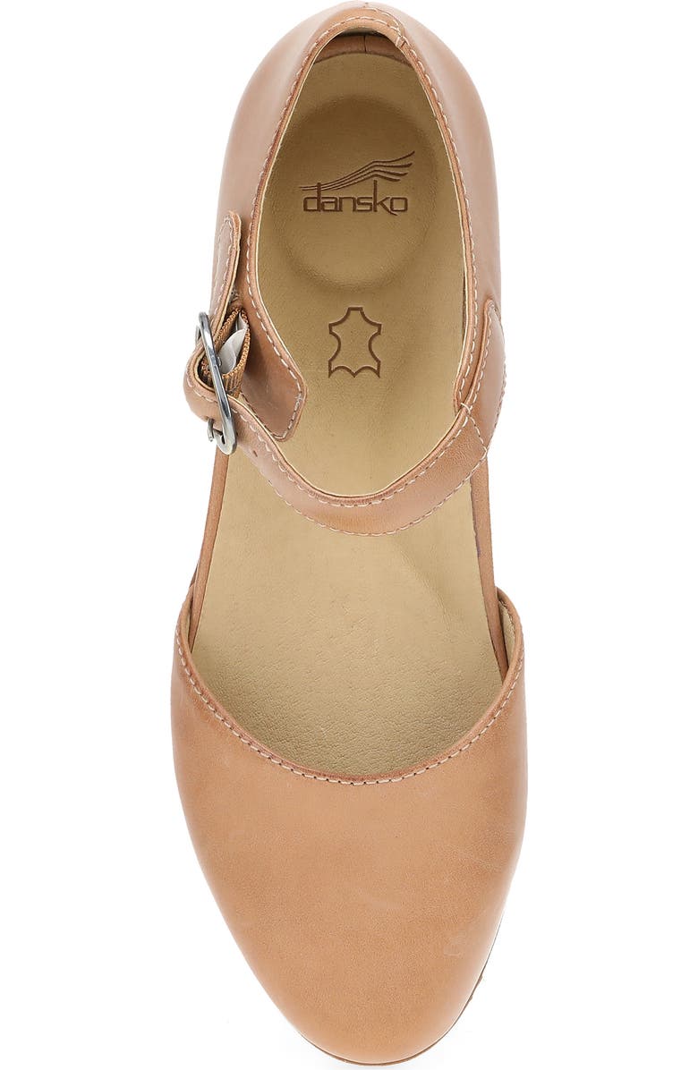 Dansko Liv Ankle Strap Flat, Alternate, color, Tan Burnished Nappa