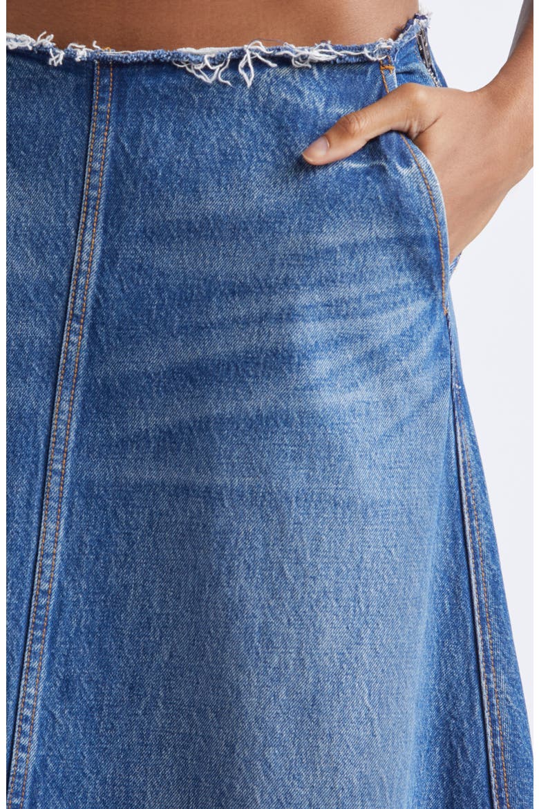 Raw Cut Waist Low Rise Denim A-Line Skirt, Alternate, color, VINTAGE MARBLED BLUE