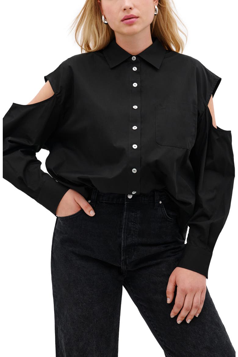 Downtown Cold Shoulder Button-Up Shirt, Main, color, BLACK