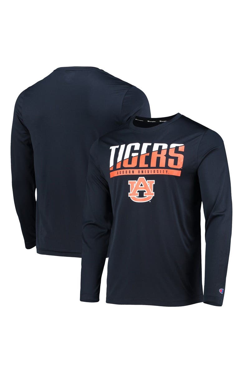 Champion Men's Champion Navy Auburn Tigers Wordmark Slash Long Sleeve T-Shirt, Main, color,