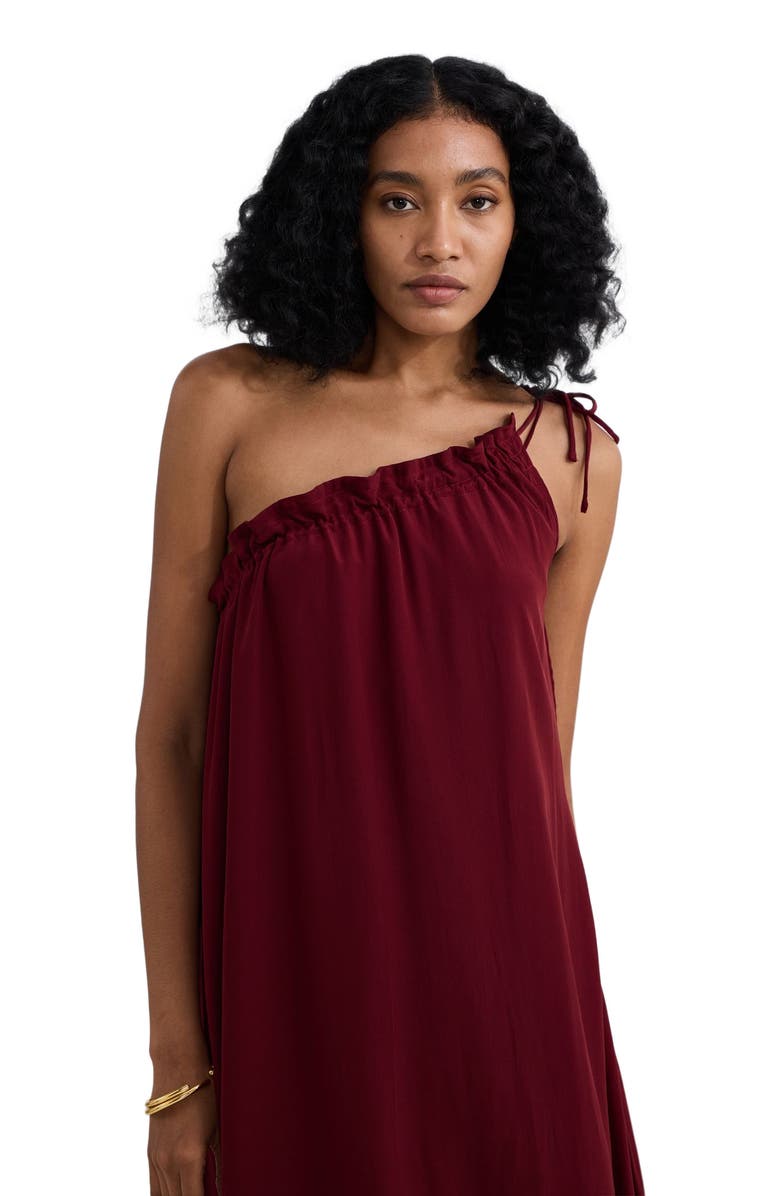 Reistor One-shoulder Midi dress in Burgundy, Alternate, color, Burgundy