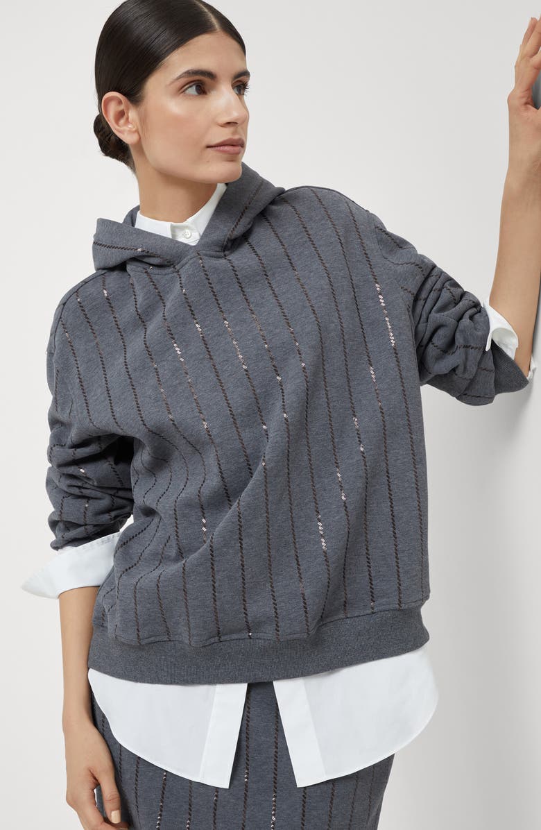 Brunello Cucinelli Dazzling Embroidery Top, Alternate, color, Lead