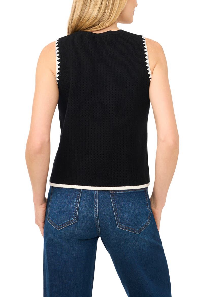 Pointelle Button-Up Sweater Tank, Alternate, color, RICH BLACK