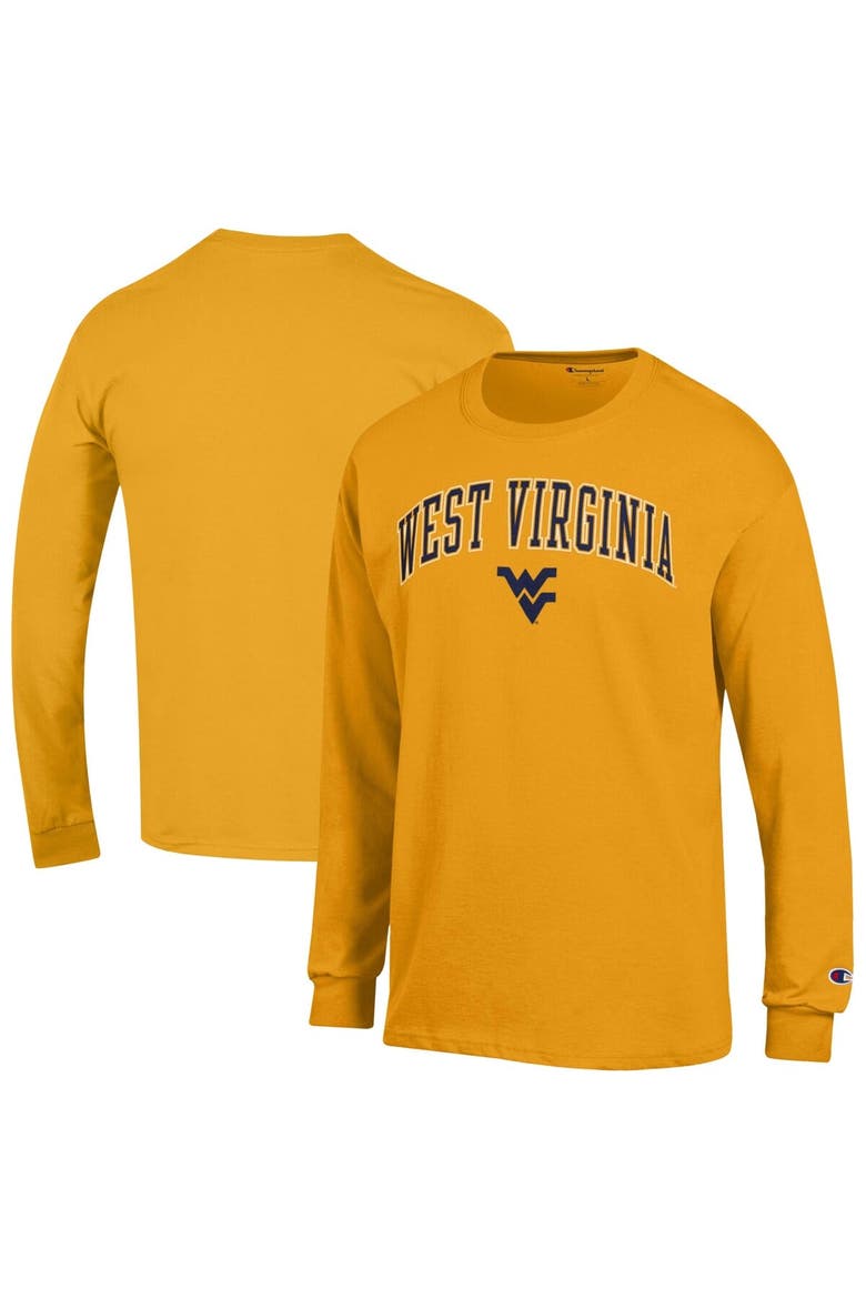 Men's Champion  Gold West Virginia Mountaineers Arch Over Logo Long Sleeve T-Shirt, Alternate, color, Gold
