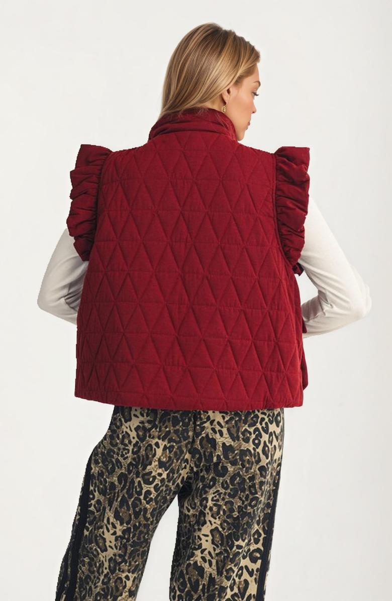 Knit and Lounge Quilted Ruffle Shoulder Vest, Alternate, color, 