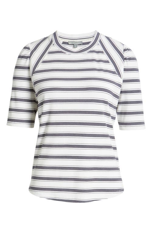 Wit & Wisdom Puff Sleeve Stripe Rib Top In Off White/navy