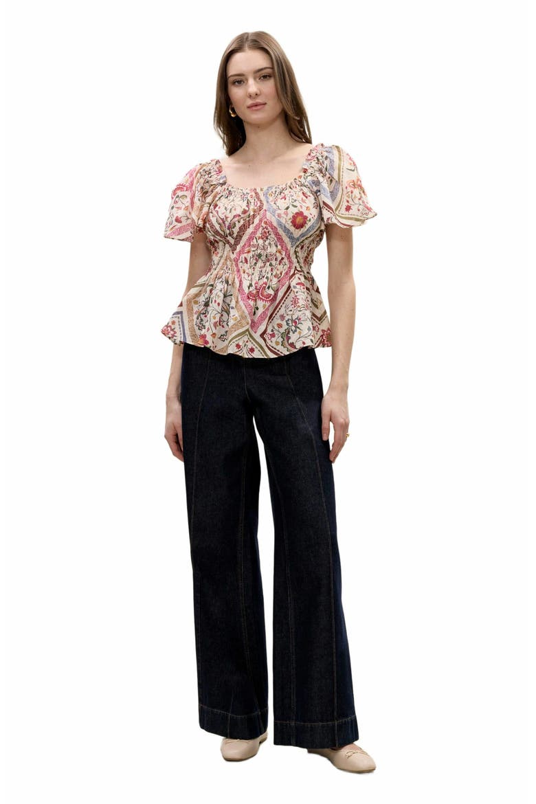 Anya Ramie Top, Main, color, MONTAGE FLORAL IVORY COMBO