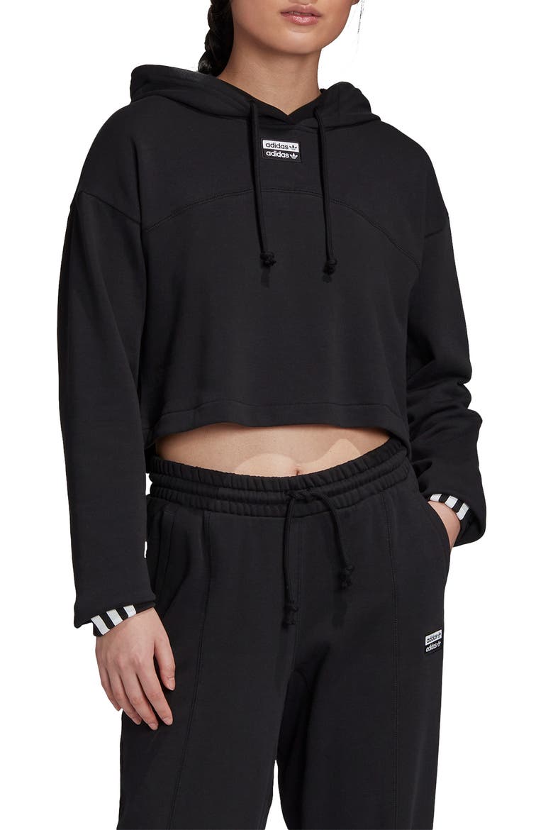 R.Y.V. Cropped French Terry Hoodie, Main, color, BLACK