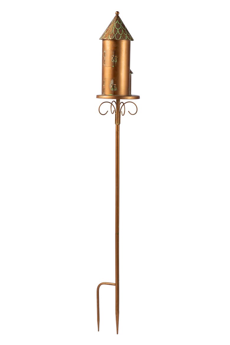Farmhouse Faux Copper 2-Tiered Metal Decorative Garden Birdhouse with Stake, Alternate, color, Copper