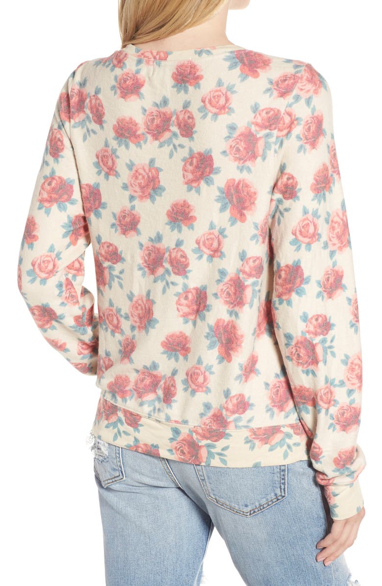 Wildfox Rose Print Baggy Beach Jumper Pullover, Alternate, color, 