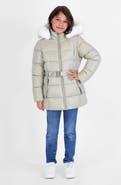 Michael Kors Kids' Belted Faux Fur Trim Puffer Coat