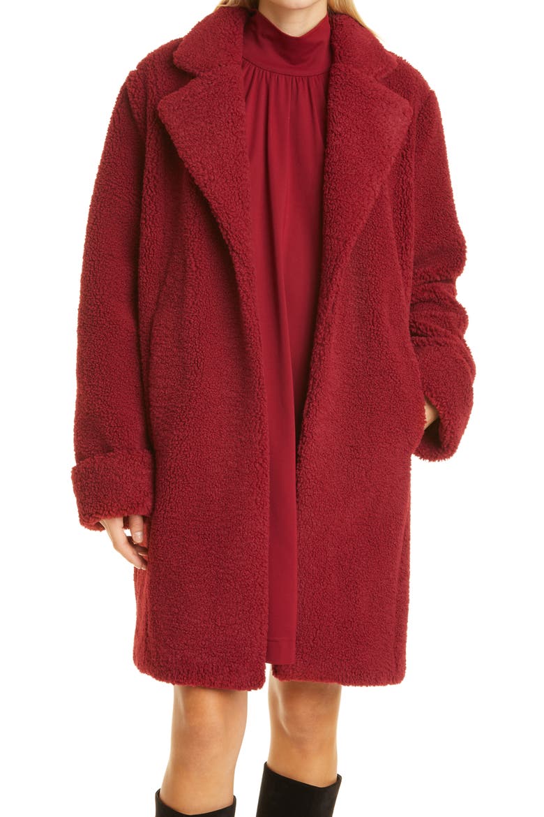 Teddy Cocoon Coat, Main, color, GRENADINE