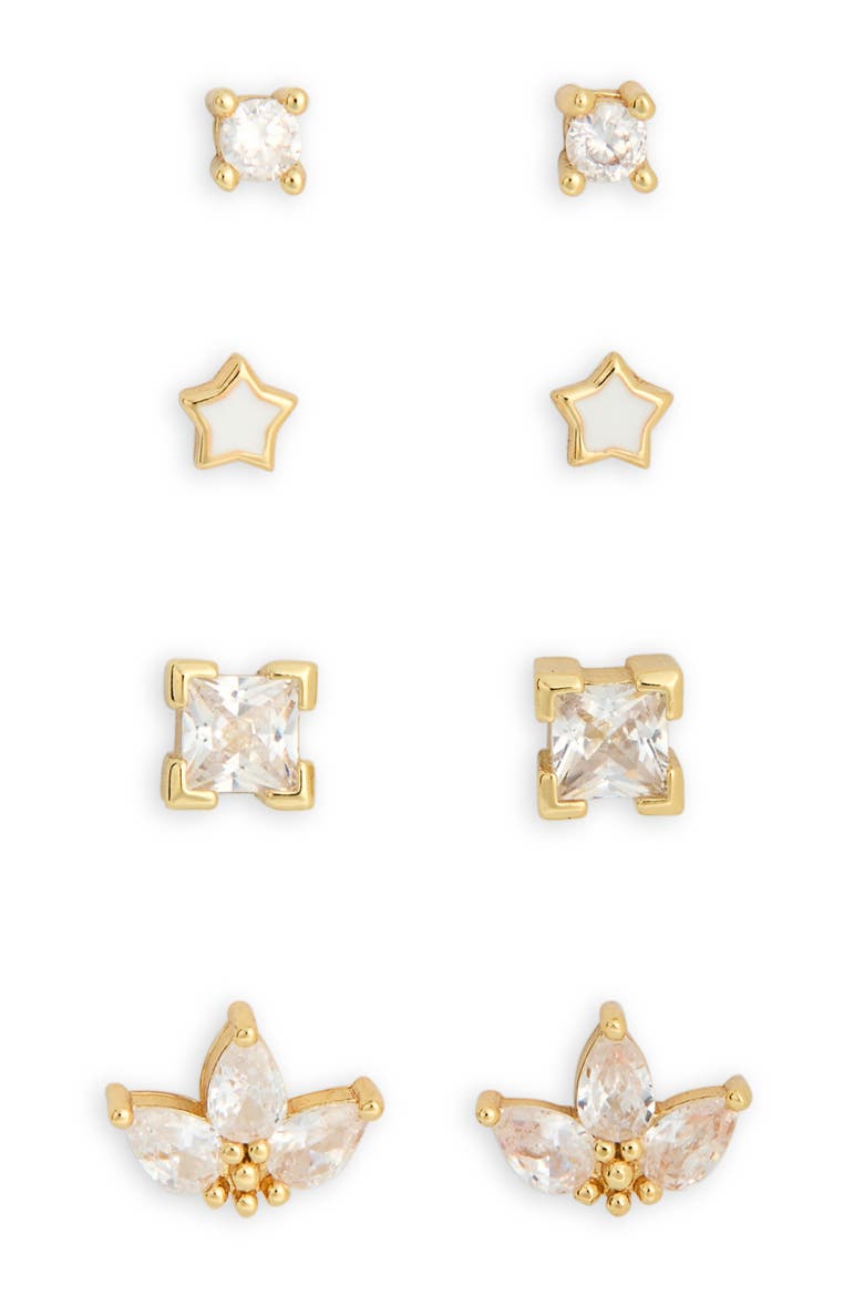 Set of 4 Cubic Zirconia Star Stud Earrings, Alternate, color, CLEAR- GOLD