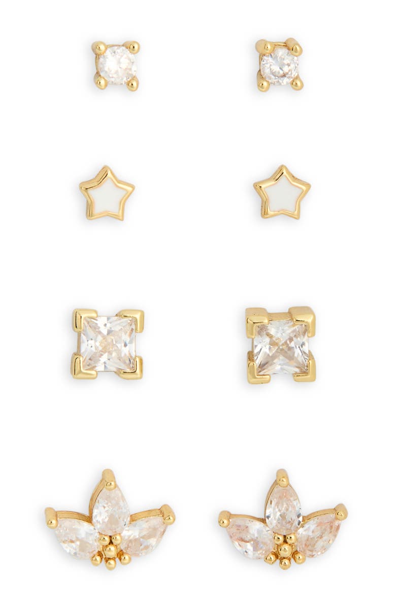 NORDSTROM RACK Set of 4 Cubic Zirconia Star Stud Earrings, Alternate, color, Clear- Gold