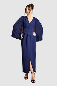 Coast Pleated Cape Detail Crepe Pencil Dress