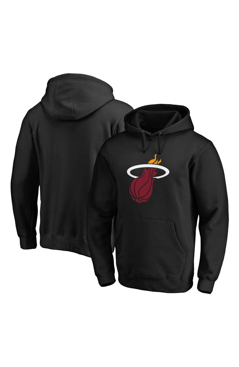 FANATICS Men's Fanatics Branded Black Miami Heat Icon Primary Logo Fitted Pullover Hoodie, Alternate, color, 