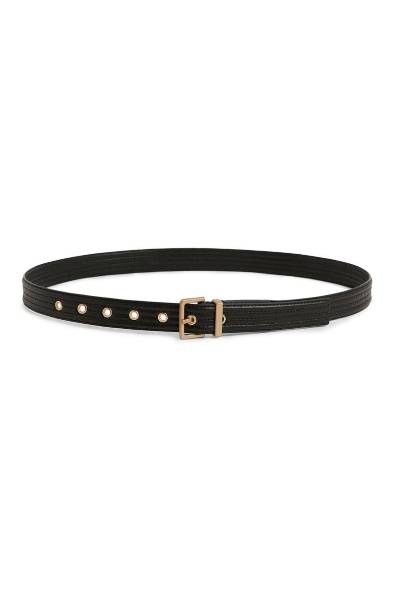 Quilted Leather Belt, Main, color, BLACK