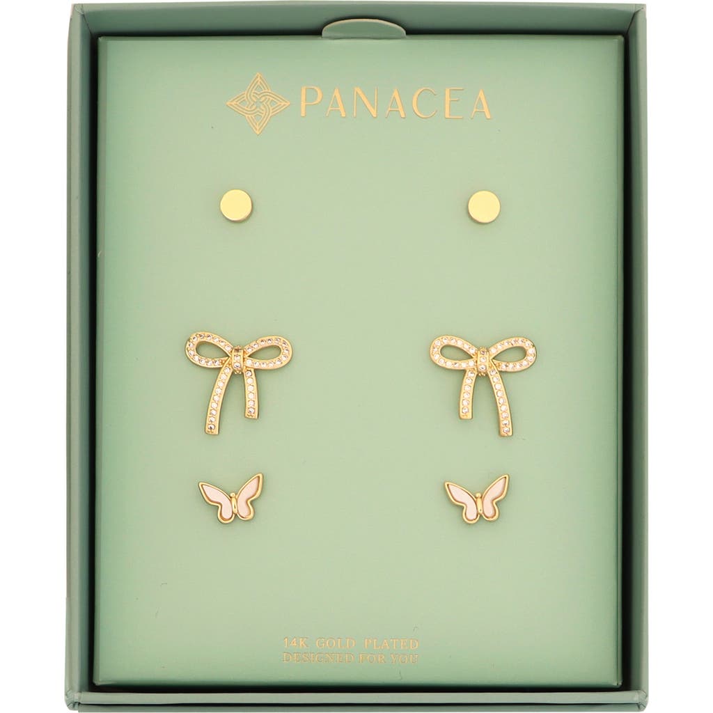 Panacea Set Of 3 Flower Stud Earrings In Gold
