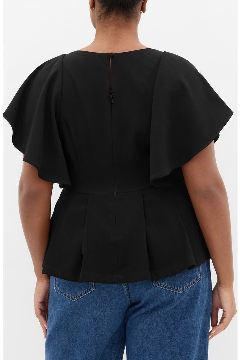 Flutter Sleeve Peplum Top, Alternate, color, BLACK