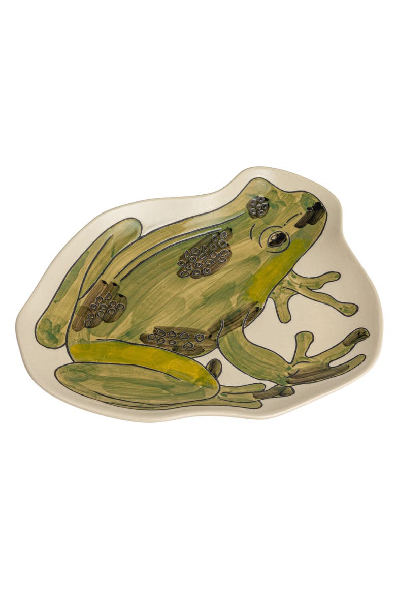 Storied Home Garden Frog Stoneware Plate, Main, color, Green
