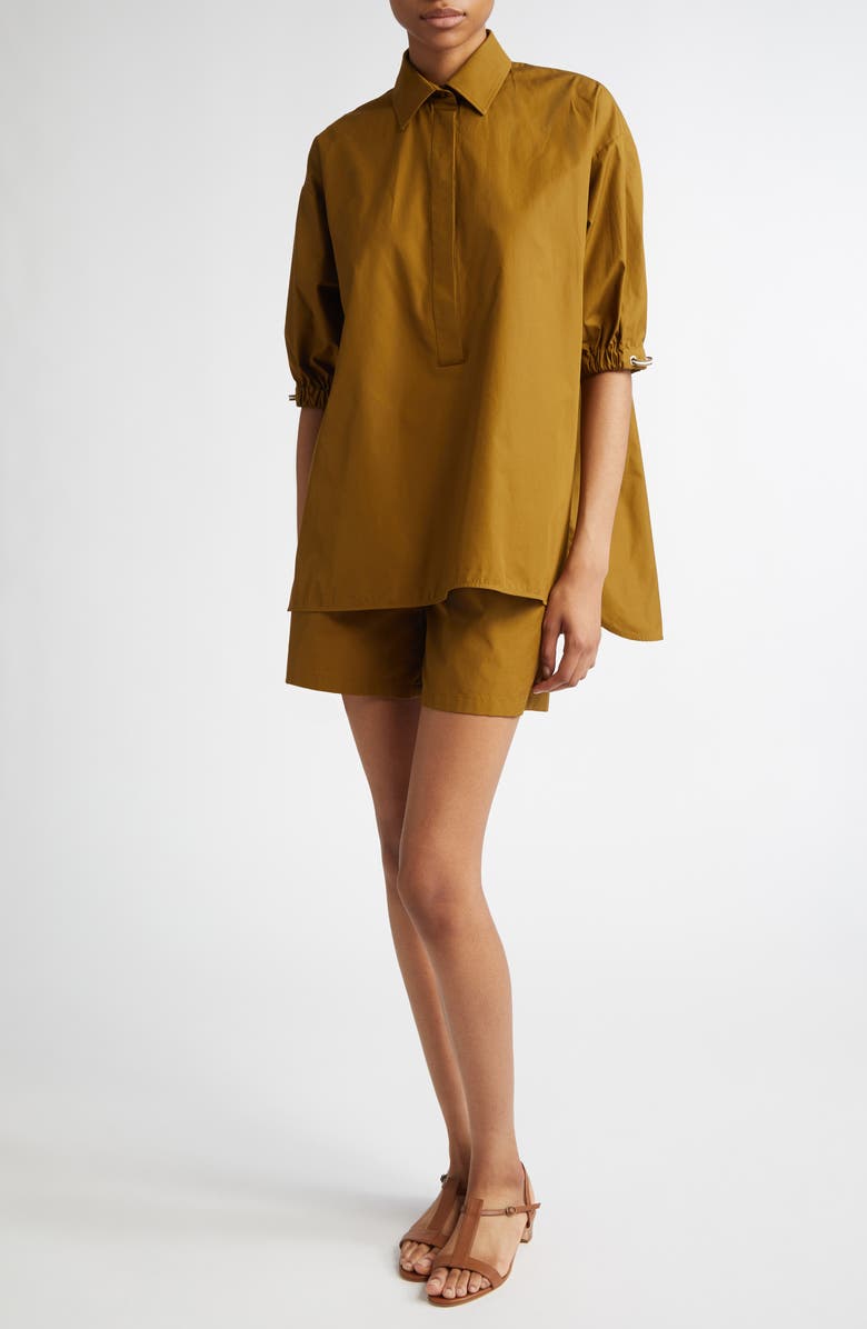 Max Mara Haway Elastic Waist Cotton Poplin Shorts, Alternate, color, Olive Green