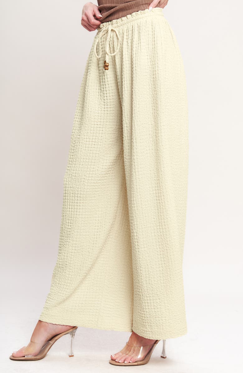 FLYING TOMATO Drawstring Textured Wide Leg Pants, Alternate, color, Beige
