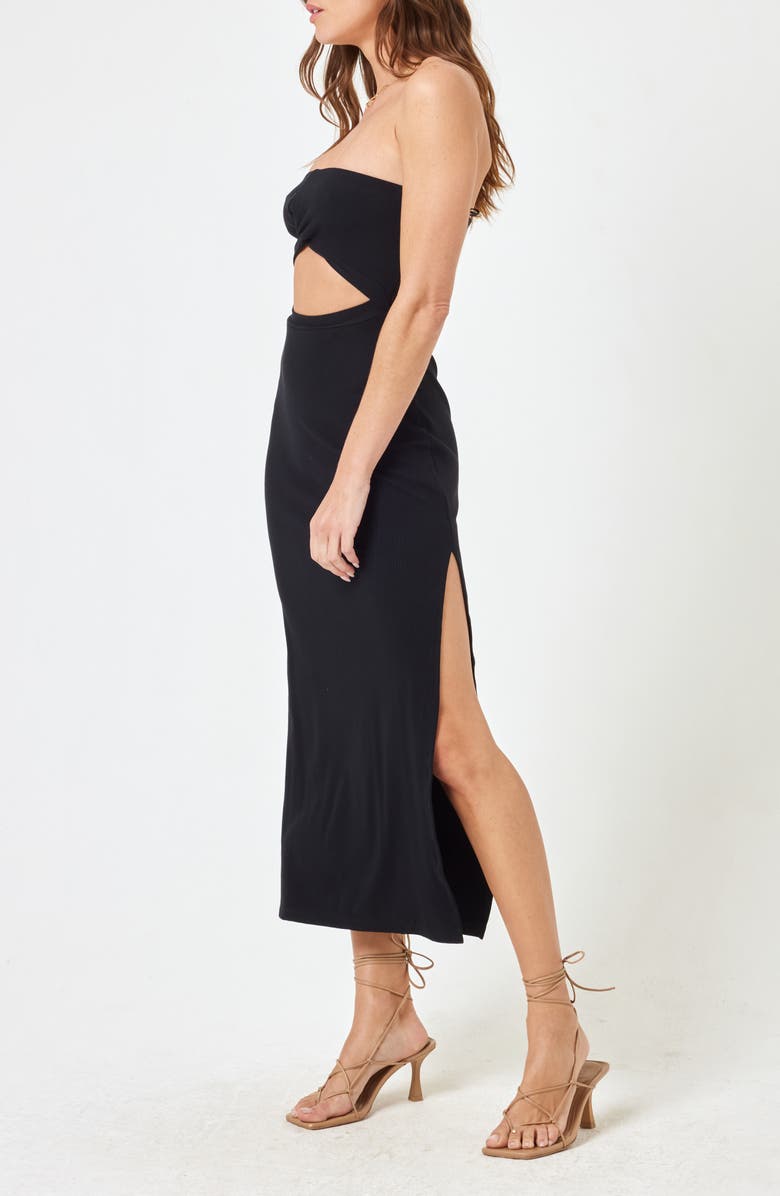 LSPACE Kierra Cutout Strapless Rib Cover-Up Dress, Alternate, color, Black