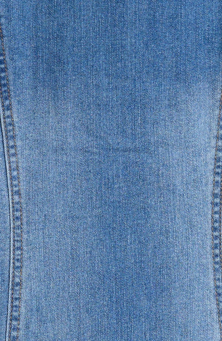 Truce Kids' Zip Front Puff Sleeve Fray Hem Denim Dress, Alternate, color, Denim