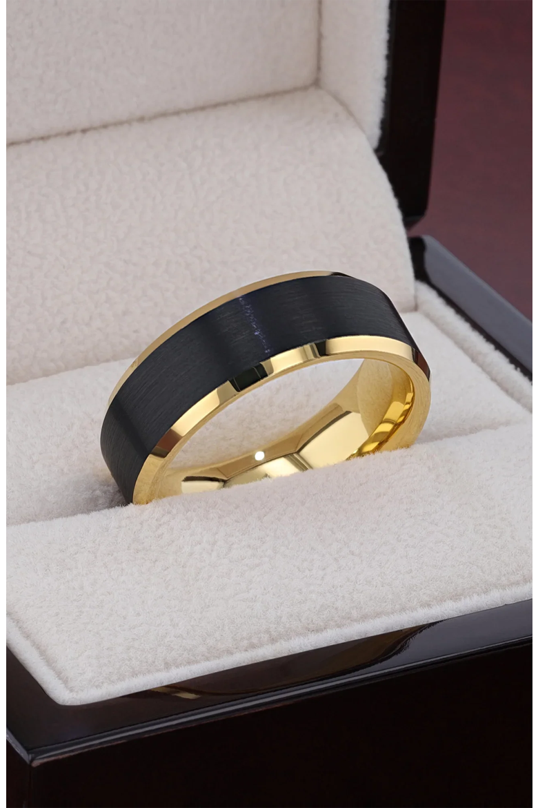 Gaston Tungsten Beveled Ring With Brushed Center, Alternate, color, Black / Gold 8mm