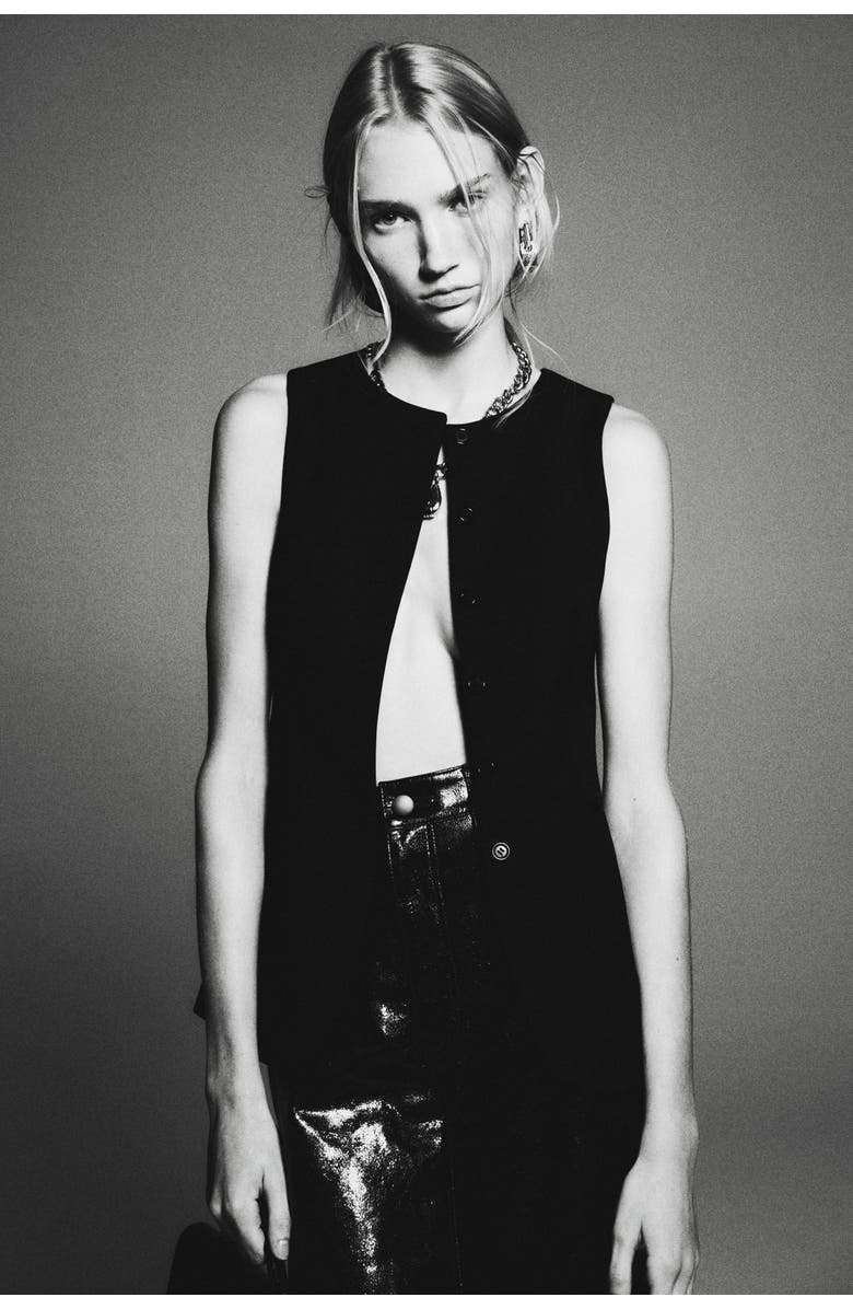 H&M Long Waistcoat, Alternate, color, Black