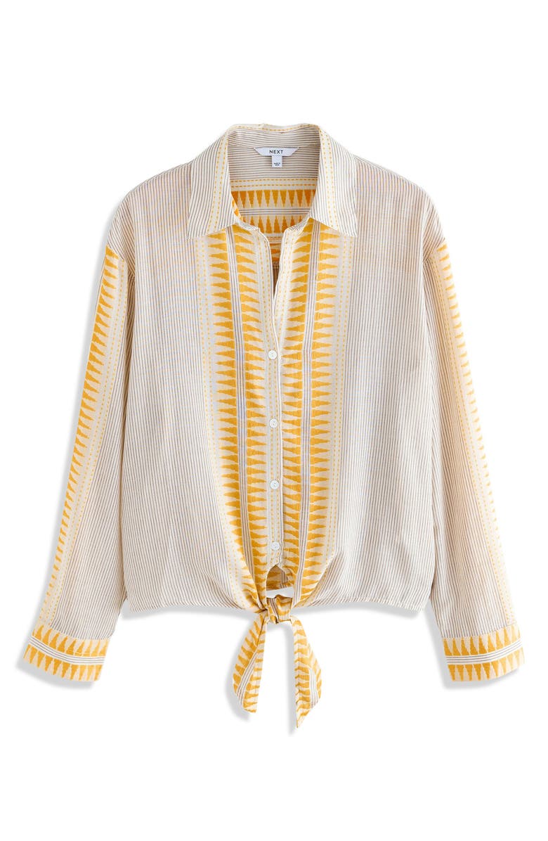 NEXT Tie Front Jacquard Shirt, Alternate, color, Neutral