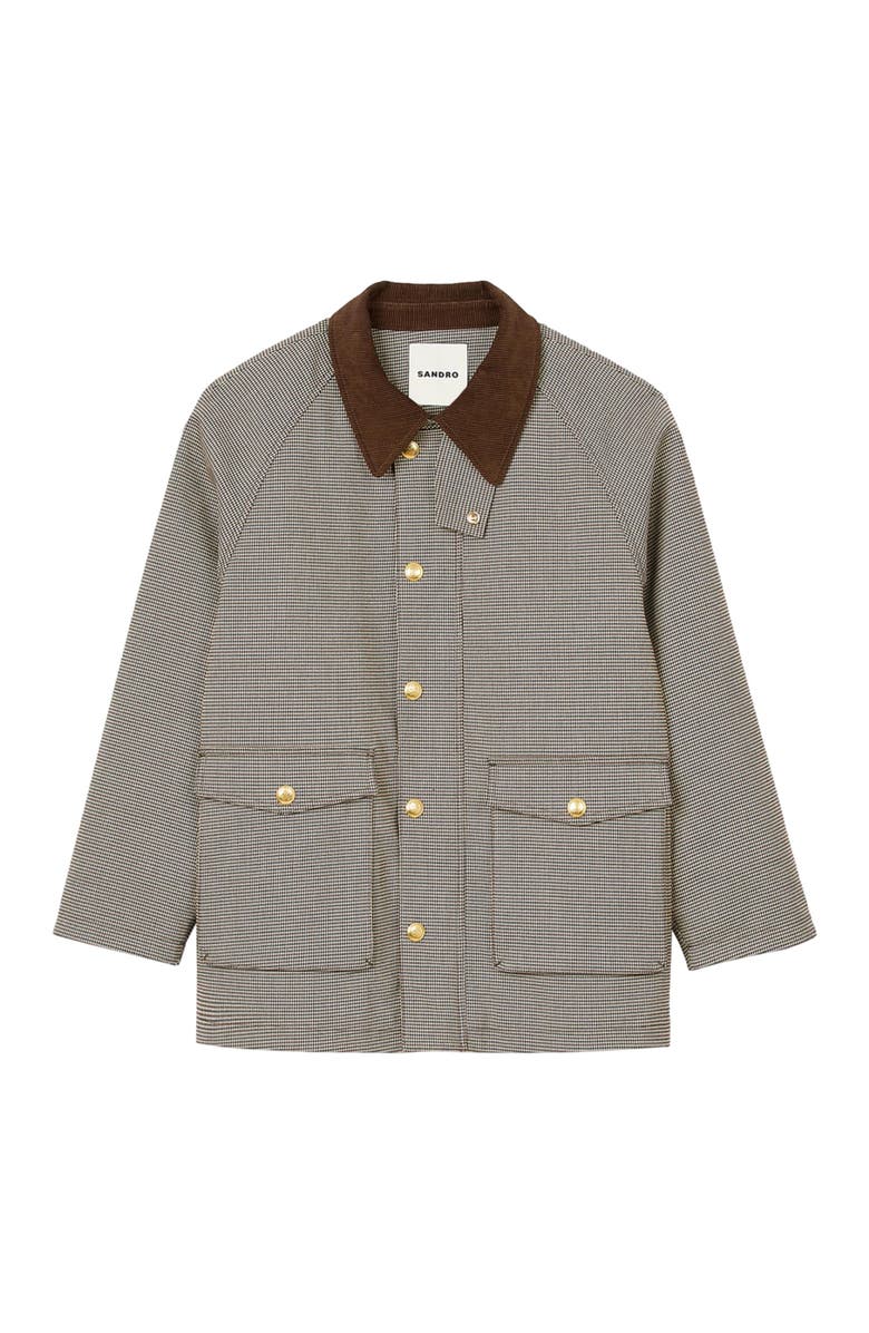 SANDRO Check coat with velvet collar, Alternate, color, 