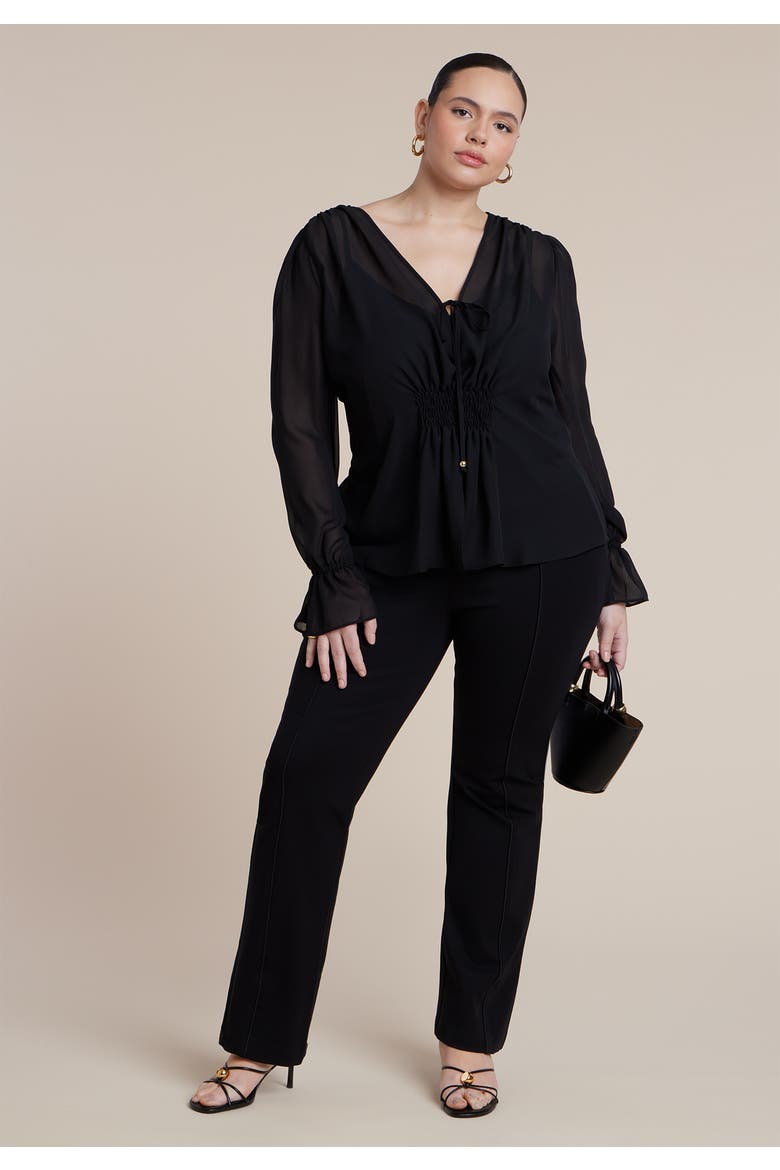 Smocked Sheer Blouse, Alternate, color, BLACK ONYX