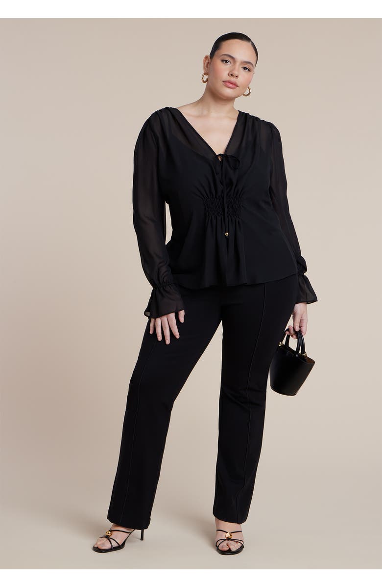 ELOQUII Smocked Sheer Blouse, Alternate, color, Black Onyx