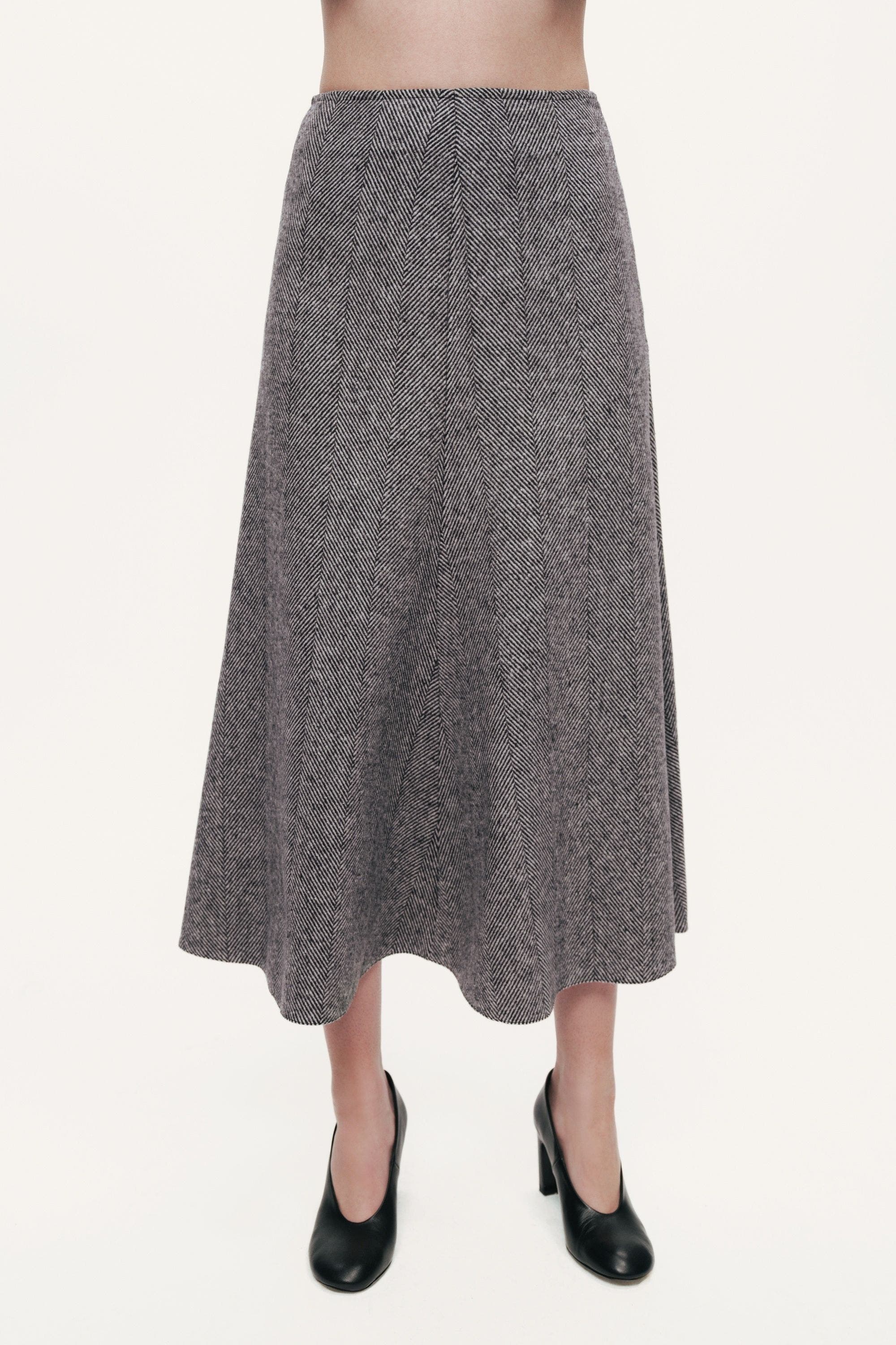 Herringbone Pattern Flared Midi Skirt - image 2