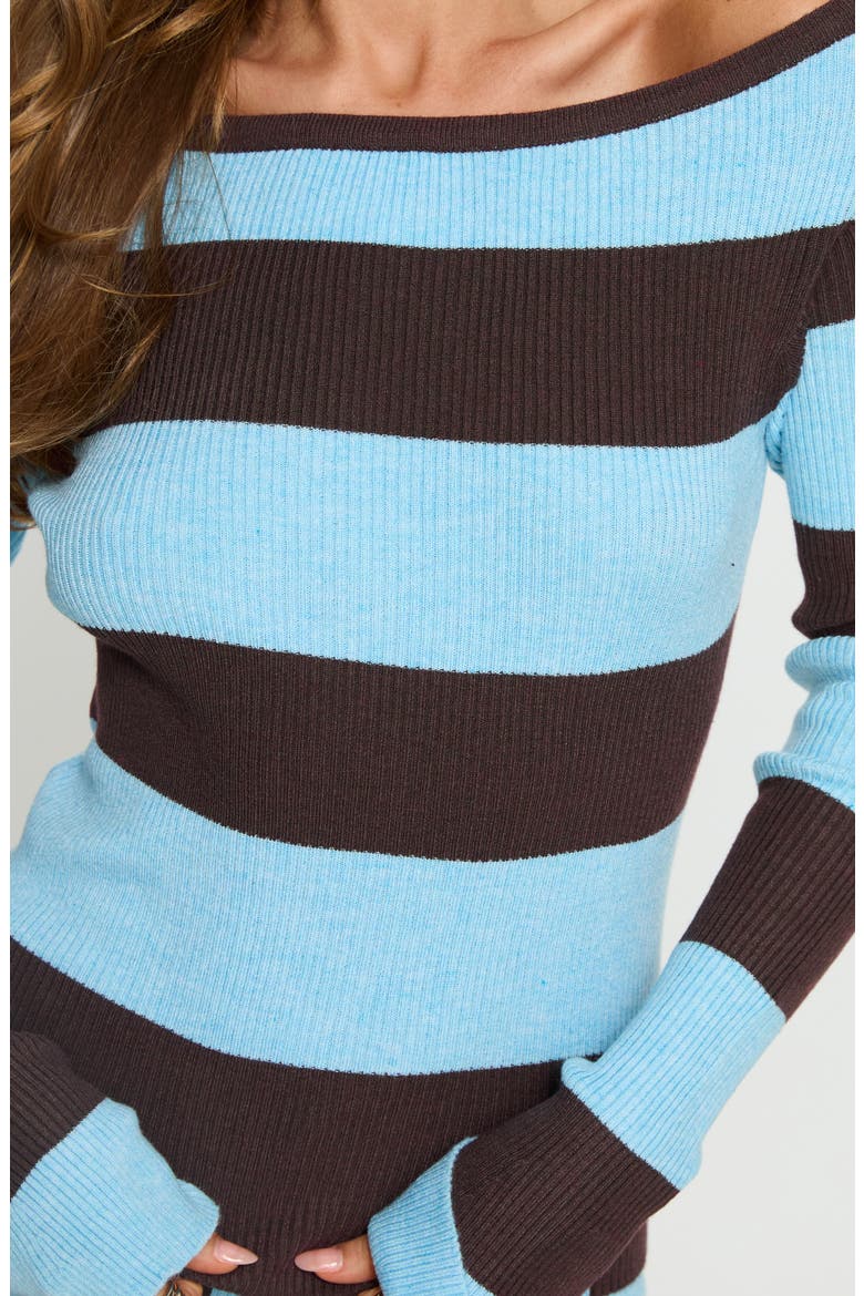 Ahani Striped Off the Shoulder Sweater, Alternate, color, BLUE / BROWN