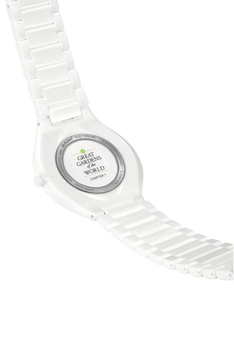 RADO True Thinline x Great Gardens of the World Ceramic Bracelet Watch, 39mm, Alternate, color, 