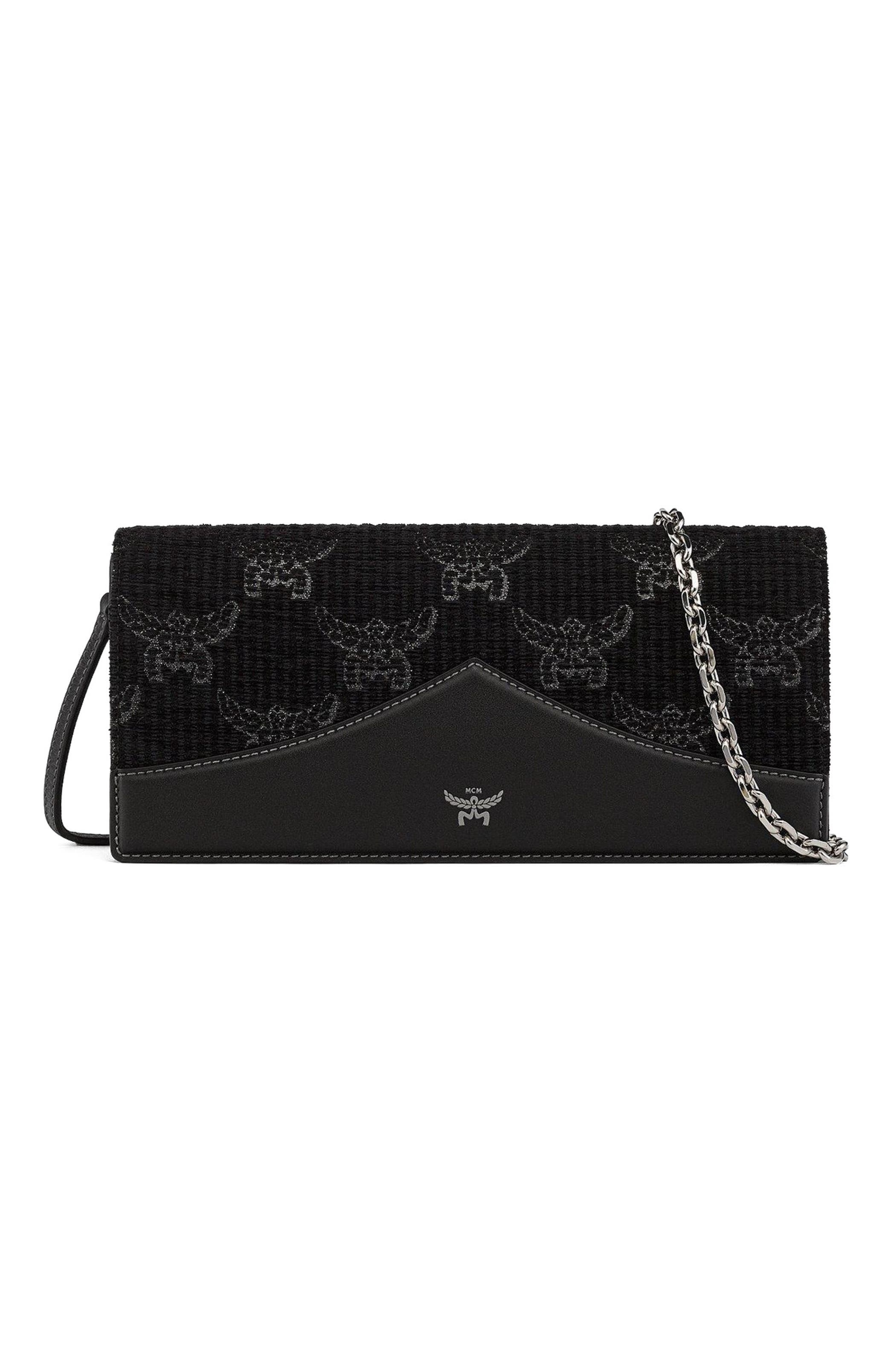 MCM Diamond Clutch in Lauretos Lurex Jacquard, Alternate, color, Black