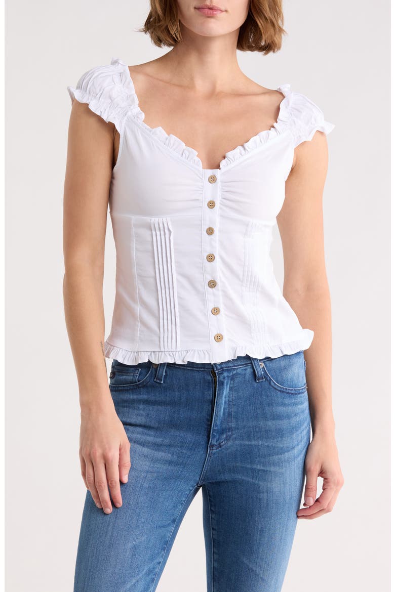 Cap Sleeve Button Top, Main, color, WHITE