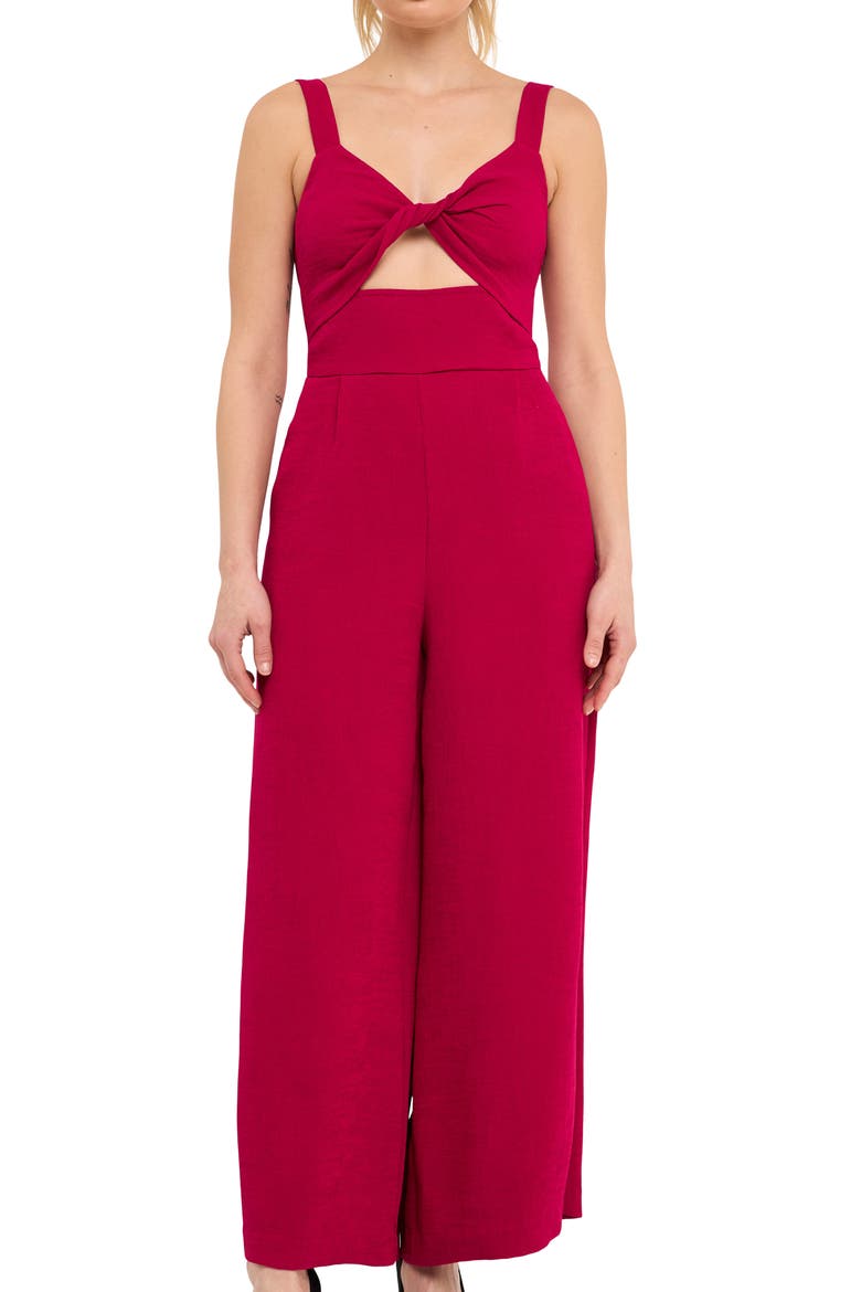 Plissé Cutout Wide Leg Jumpsuit, Alternate, color, VIOLET