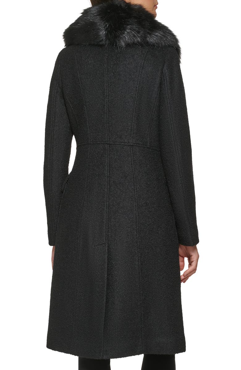 GUESS Removable Faux Fur Collar Wool Blend Double Breasted Walker Coat, Alternate, color,