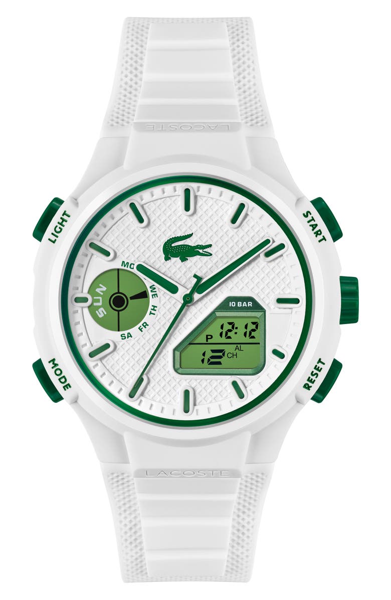 Lacoste LC33 Silicone Strap Watch, 45mm, Main, color, White
