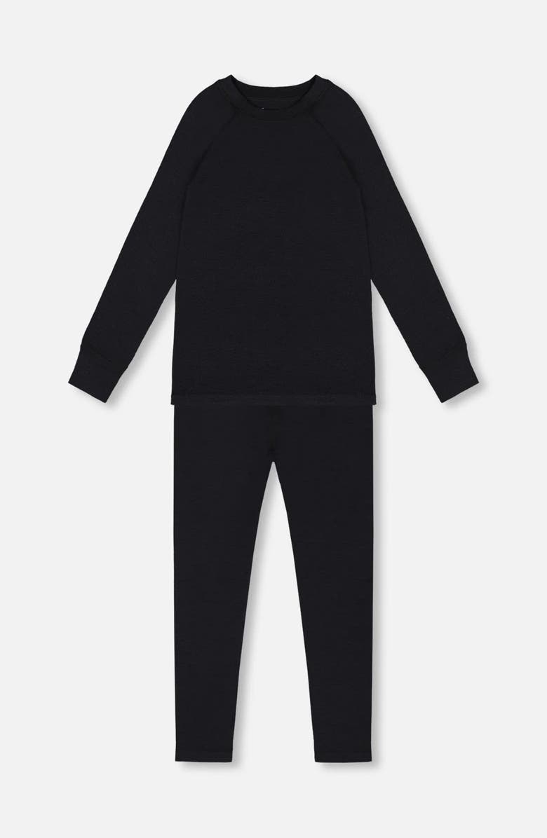 Deux par Deux Kids Gender Inclusive Merino Wool Base Layer Set, Main, color, Black
