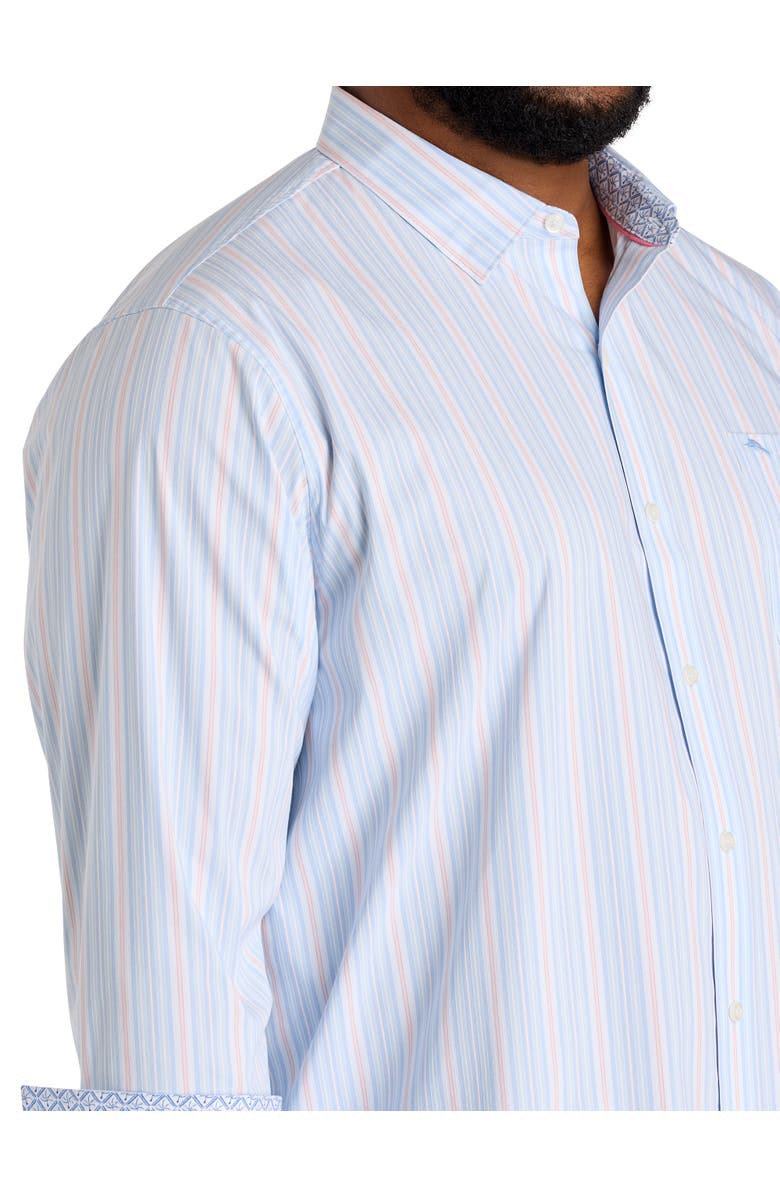 Tommy Bahama Big & Tall Sarasota Stretch Striped Sport Shirt, Alternate, color, Dew Drop