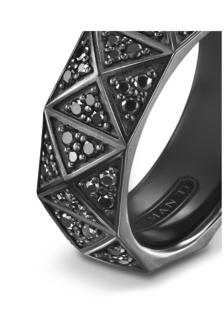 Men's Pyramid Band Ring in Black Titanium with Black Diamonds, 8mm, Alternate, color, BLACK TITANIUM - SIZE 11