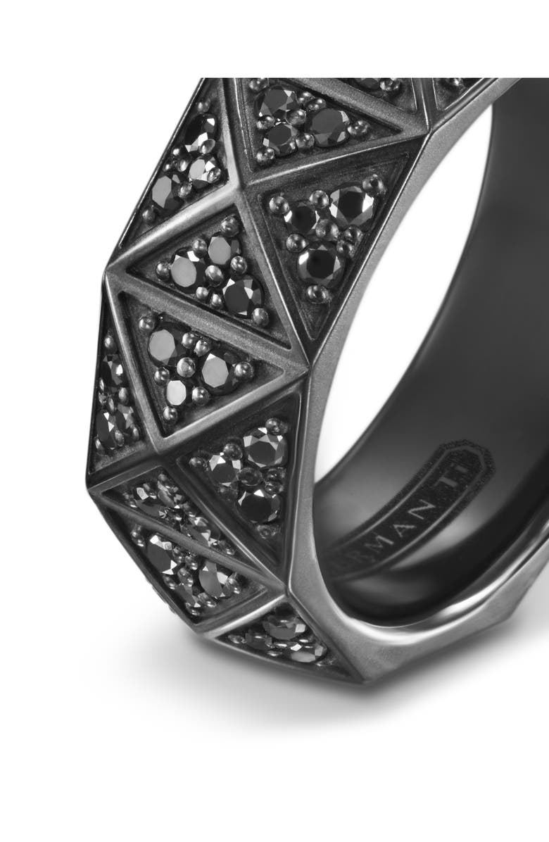 David Yurman Men's Pyramid Band Ring in Black Titanium with Black Diamonds, 8mm, Alternate, color, Black Titanium - Size 10