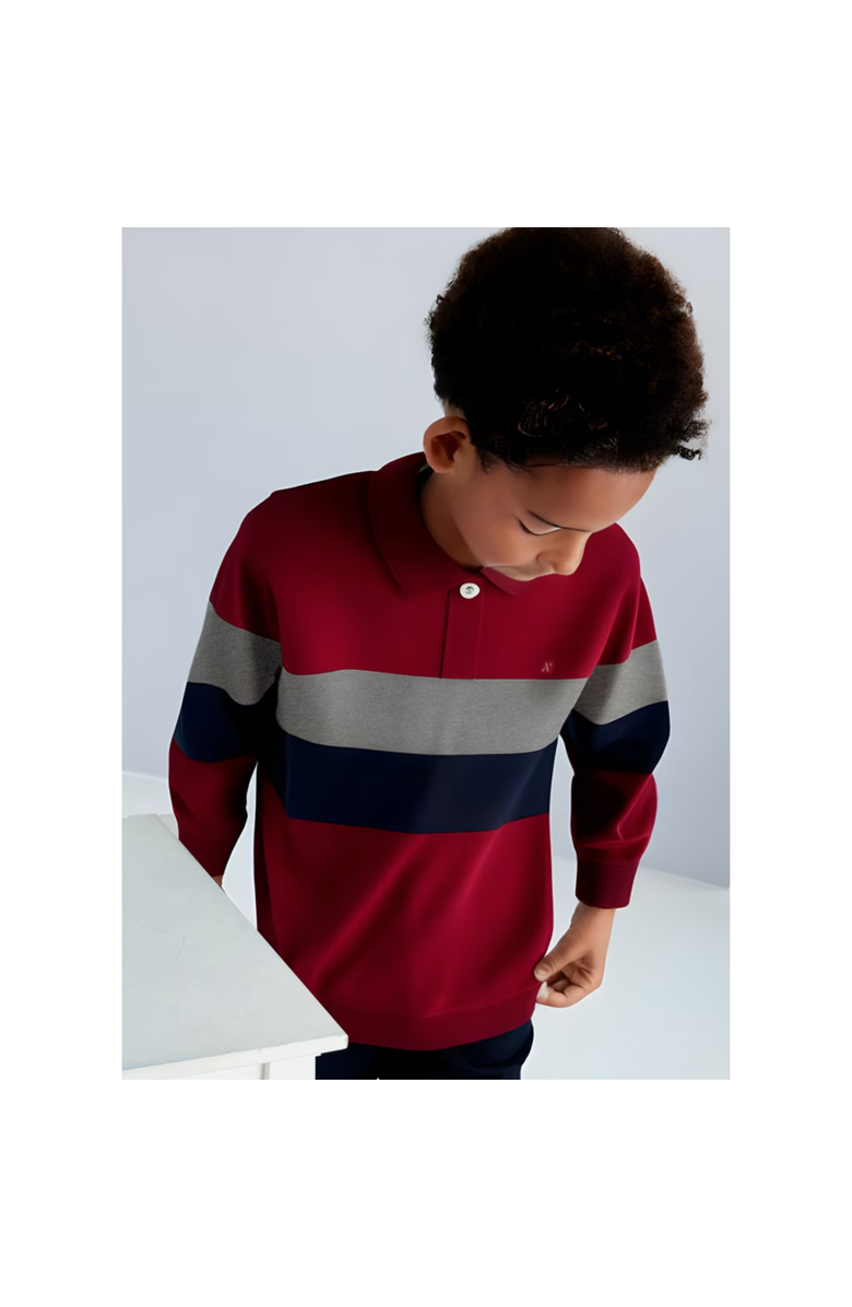 Mayoral Striped Polo Shirt, Alternate, color, Burgundy