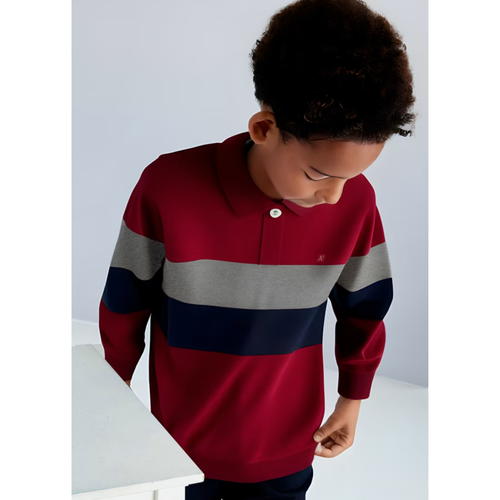 Mayoral Striped Polo Shirt In Red