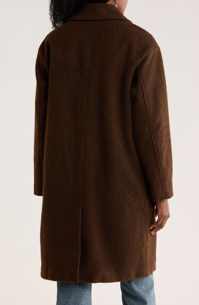 Lucky Brand Notch Lapel Faux Leather Trim Western Coat, Alternate, color, Brown